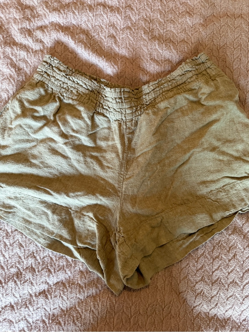 a new day Olive Green High-Waist Smocked Linen Shorts